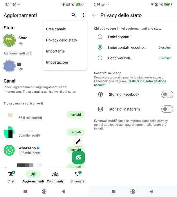 come bloccare stato WhatsApp specifiche persone