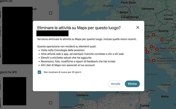Cancellare cronologia Google Maps Web