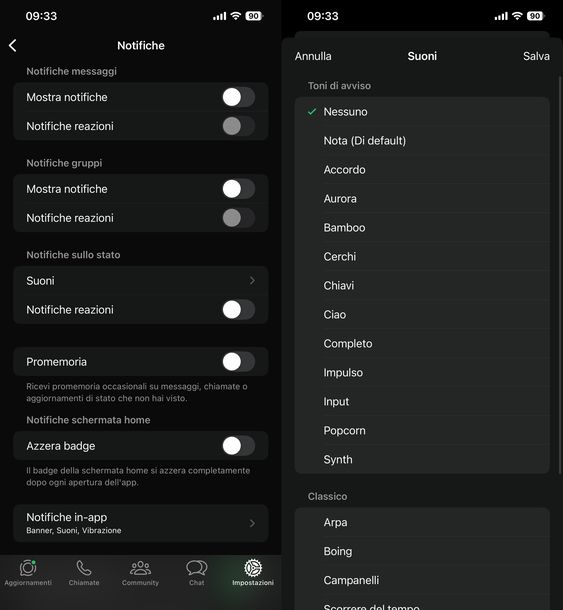 Disattivare notifiche WhatsApp iOS