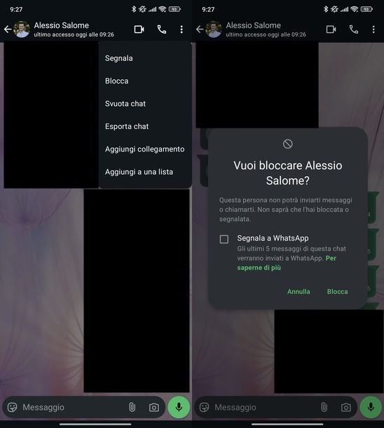 Bloccare numero WhatsApp Android