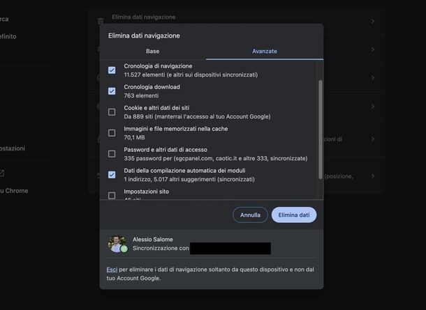 Cancellare cronologia Google Chrome PC