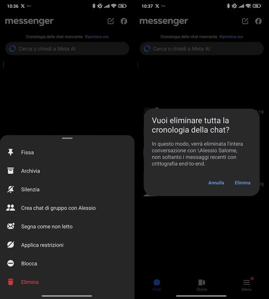 Cancellare messaggi Messenger Android tutti insieme