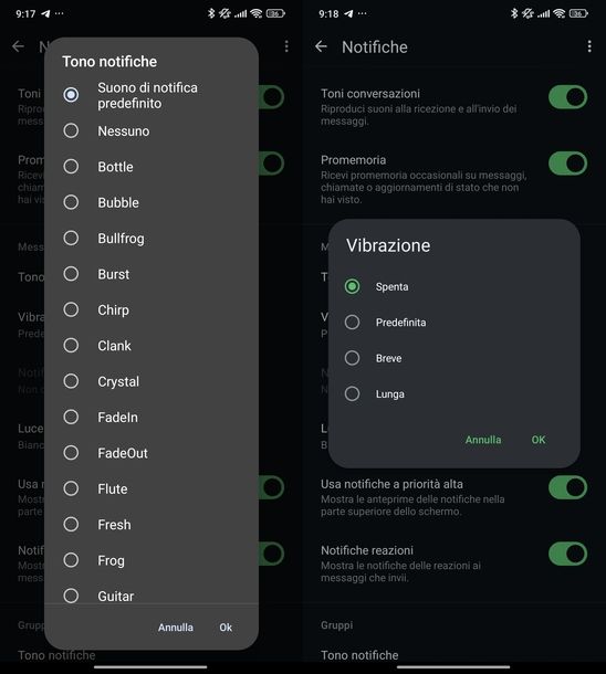 Disattivare notifiche WhatsApp Android