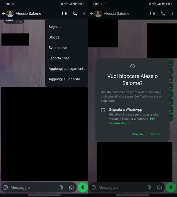 Bloccare contatto WhatsApp Android