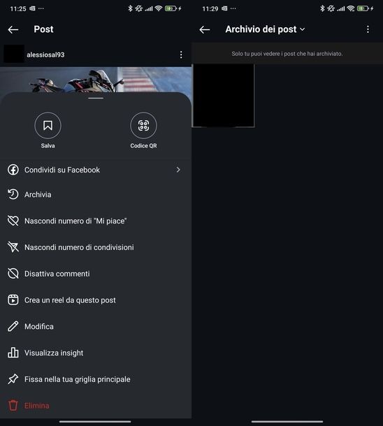 Archiviare post Instagram Android