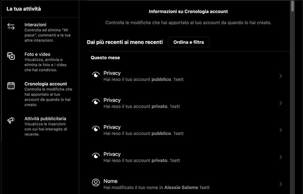 Vedere nomi precedenti Instagram Web
