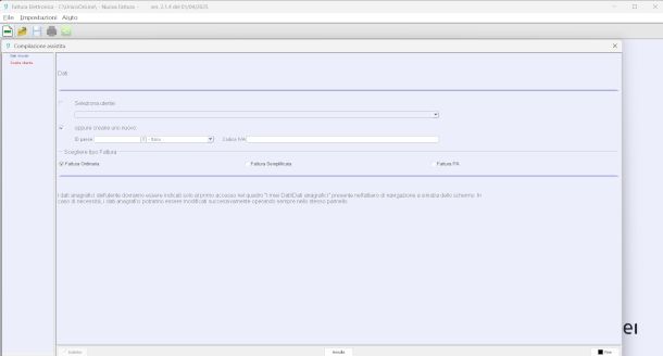 schermata software di fatturazione elettronica Agenzia delle Entrate