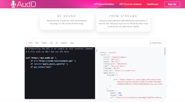 home page sito AudD