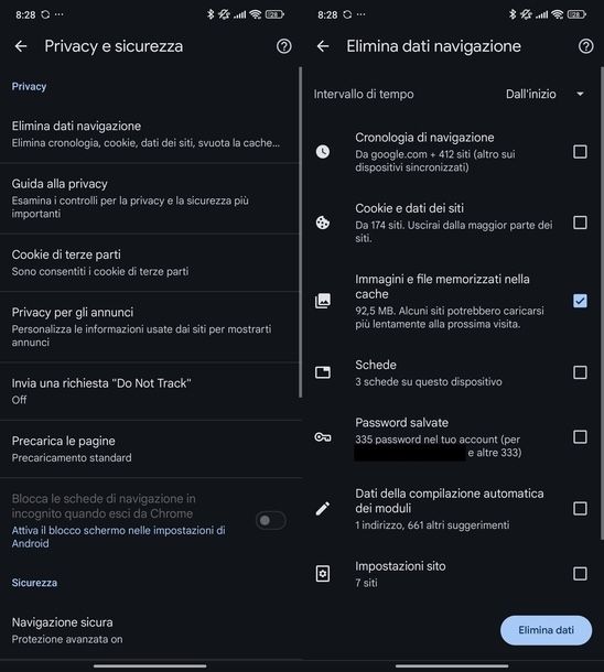 Cancellare cronologia Google Chrome Android