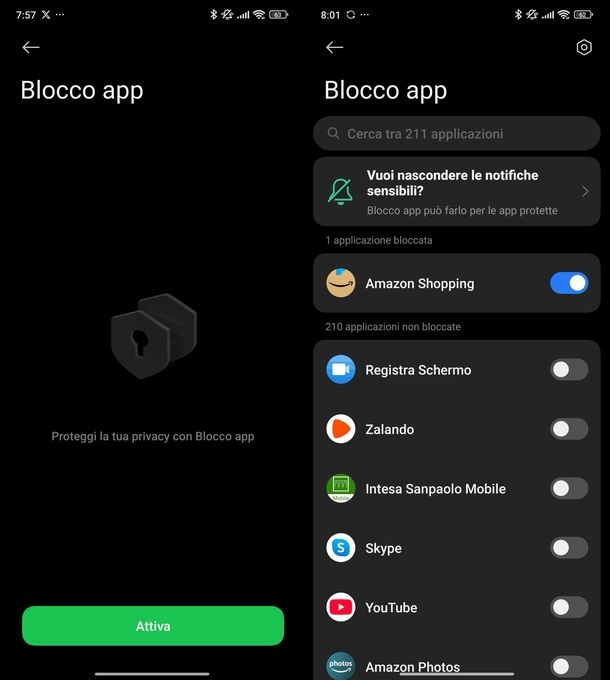 Blocco app Xiaomi