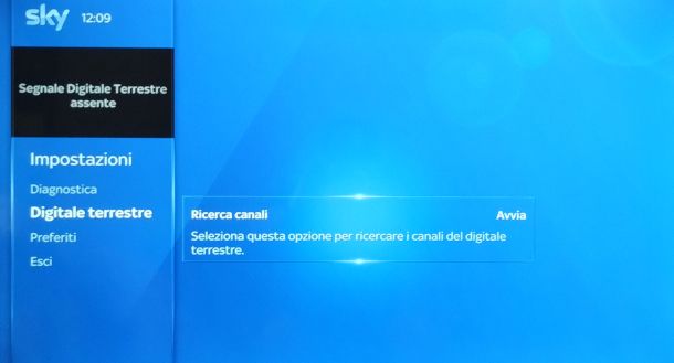 sintonizzazione digitale terrestre su Sky Q