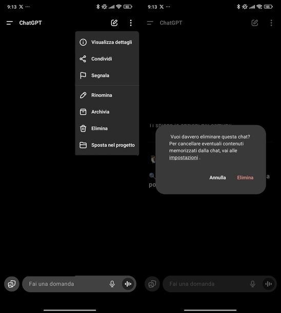 Eliminare conversazione ChatGPT Android