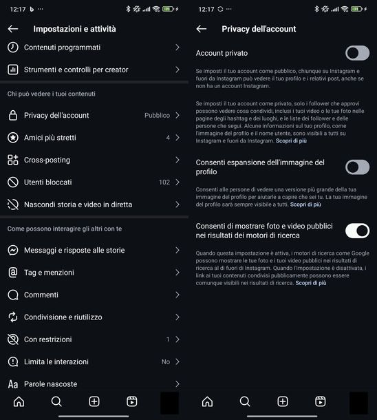 Nascondere foto profilo Instagram Android