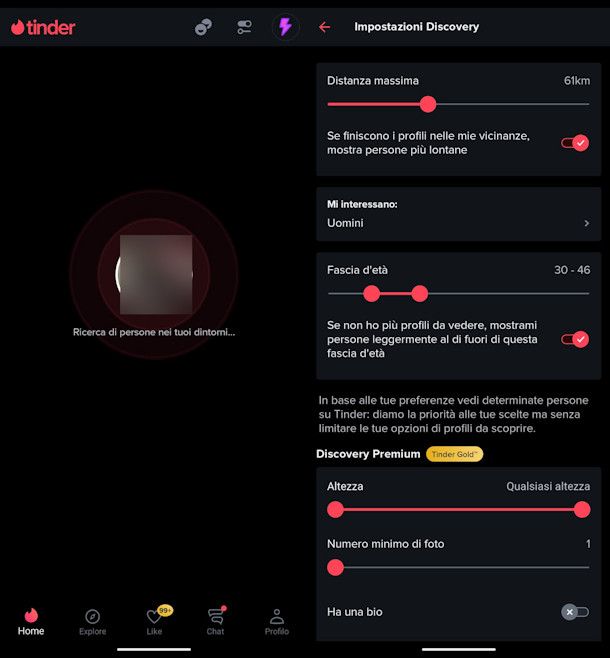 Impostazioni ricerca Tinder