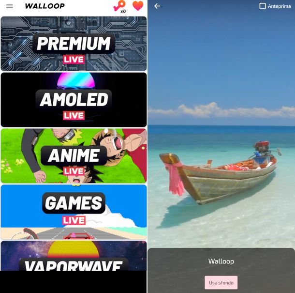 schermate app Wallopp