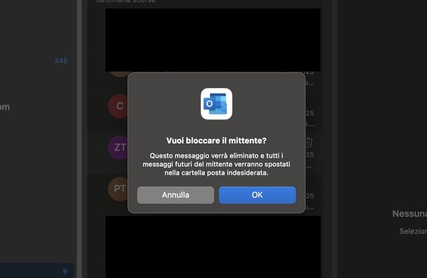Bloccare email da indirizzo Microsoft Outlook macOS