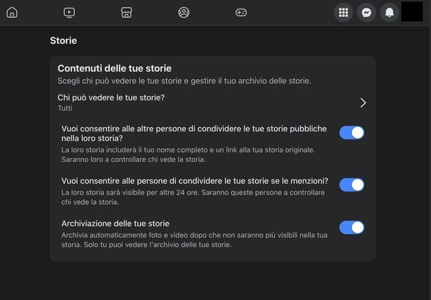 Attivare archivio storie Facebook Web
