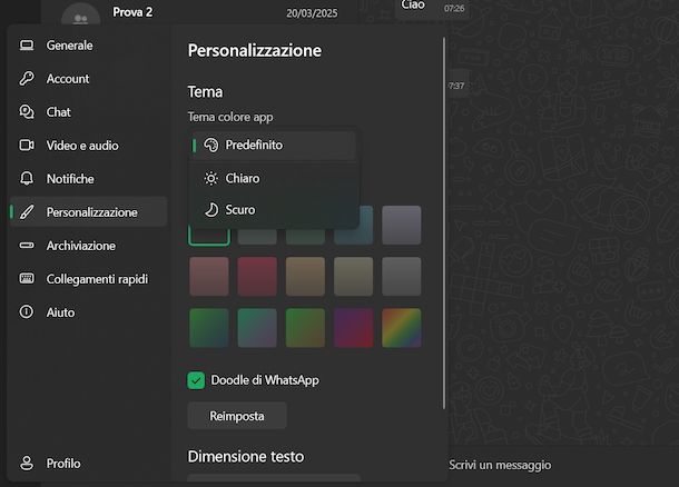 Mettere sfondi diversi WhatsApp Desktop Windows