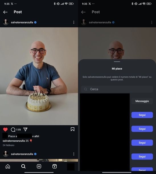 Vedere Mi piace altri Instagram Android
