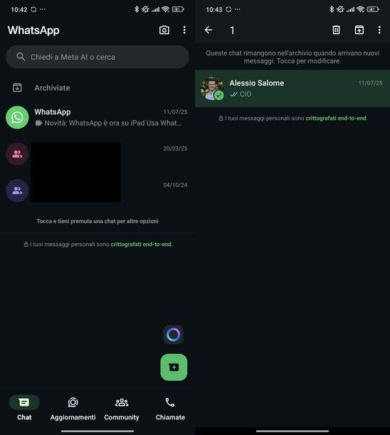 Togliere chat archiviata WhatsApp Android