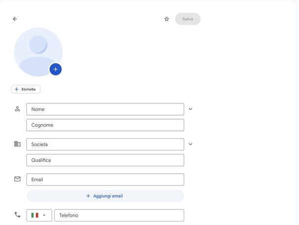 Salvare contatti Google Contatti Web