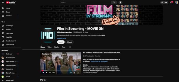 pagina canale MOVIE ON