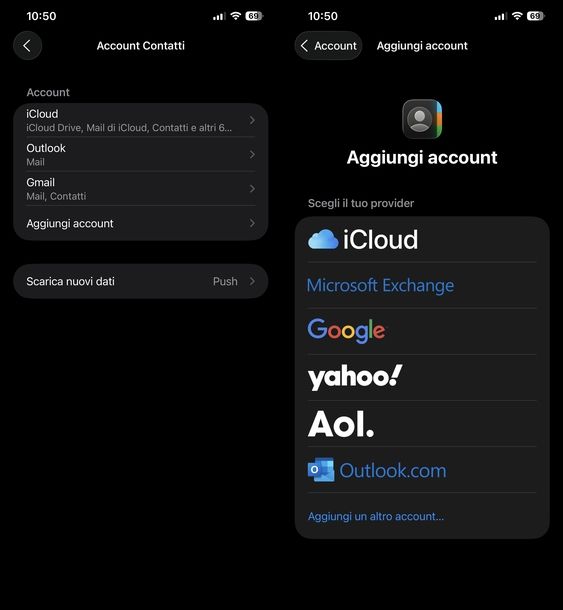 Salvare contatti Google iPhone
