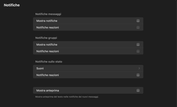 Disattivare notifiche WhatsApp macOS