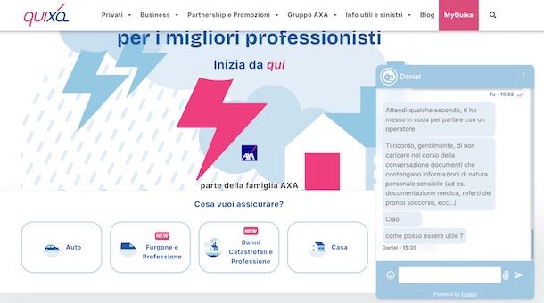 Chattare con operatore Quixa