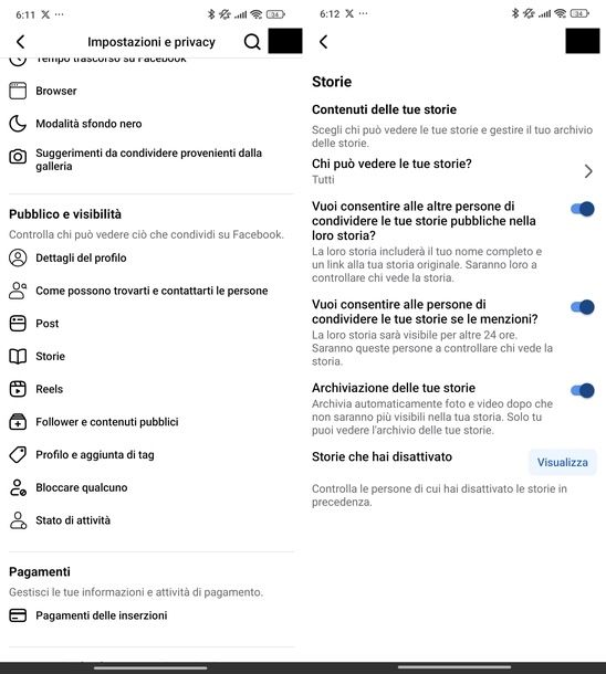 Attivare archivio storie Facebook Android