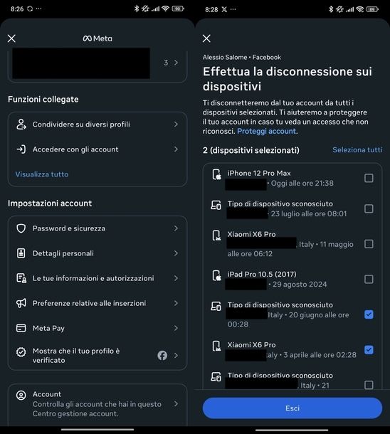 Disconnettere account Messenger Android