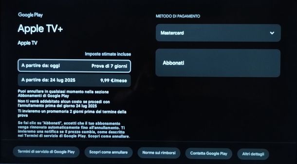 schermata di adesione alla settimana di prova gratuita Apple TV+