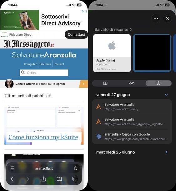 Vedere cronologia navigazione Safari iOS