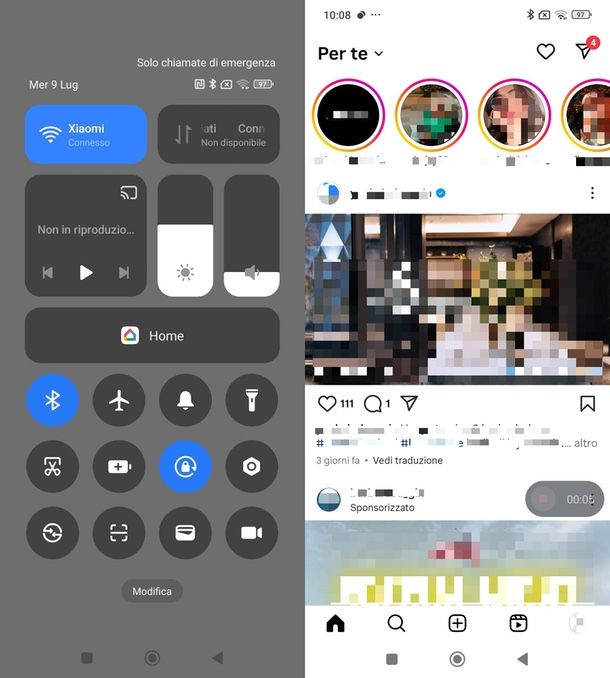 Registrazione schermo Android dirette Instagram