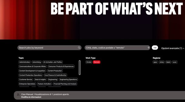 filtro per lavori da remoto su sito jobs.netflix