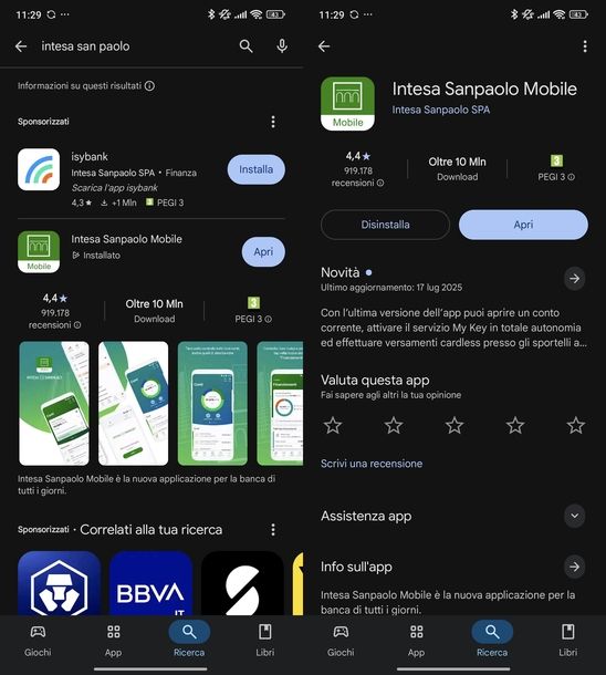 Aggiornare app Intesa Sanpaolo Android