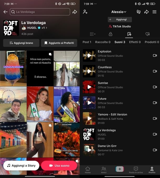 Vedere suoni preferiti TikTok app