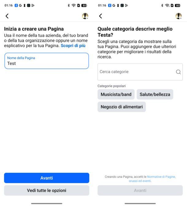 Creazione pagina Facebook