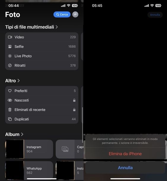 Svuotare cestino Foto Apple iPhone