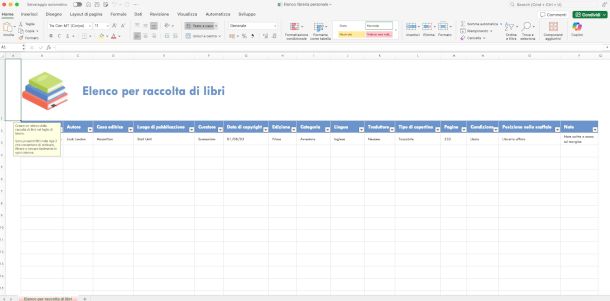 modello Excel per catalogazione libri