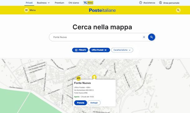 funzione di ricerca ufficio postale sito Poste