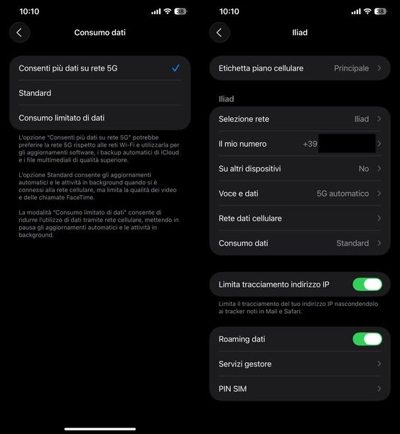 Disattivare risparmio dati iPhone
