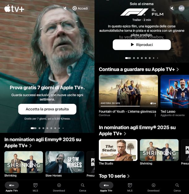 schermate app Apple TV+ su Android