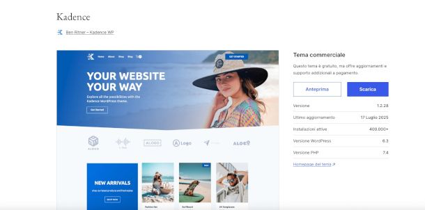 pagina tema Kadence
