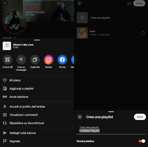 schermate app SoundCloud creazione playlist