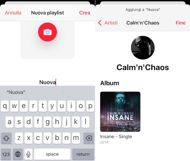 creazione playlist app Musica
