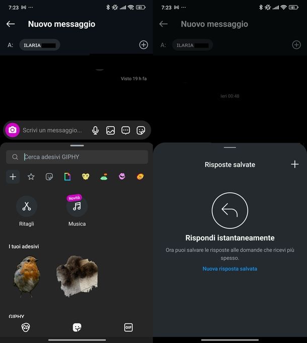 Iniziare conversazione Instagram Android