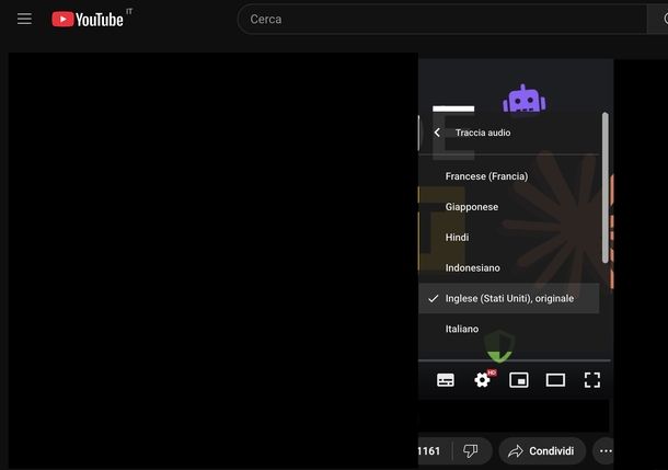 Togliere traduzione automatica audio YouTube Web