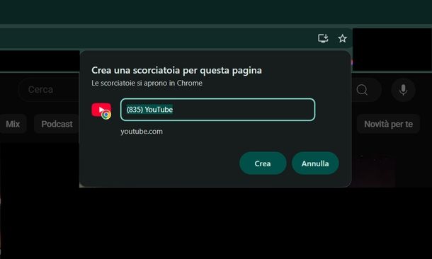 Mettere icona YouTube desktop Chrome