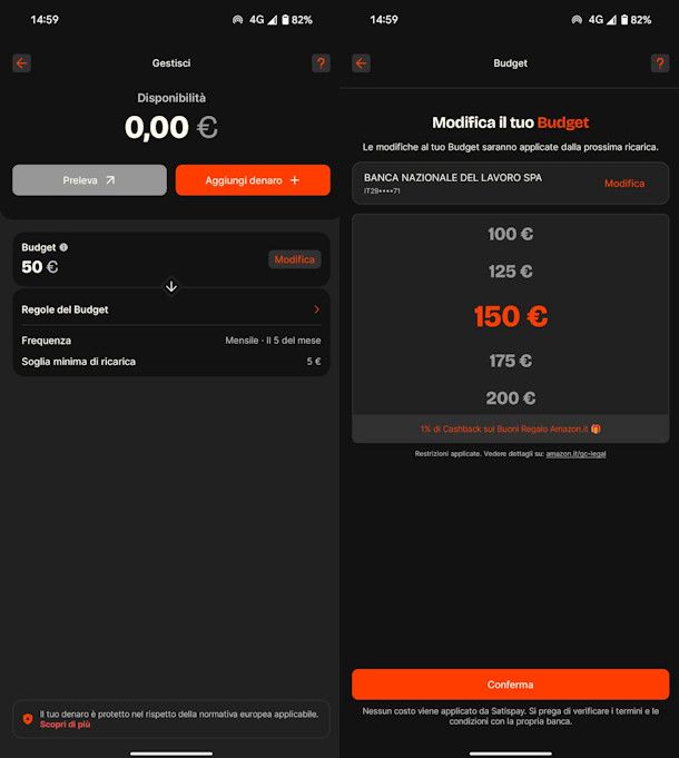 Disattivare ricarica Satispay
